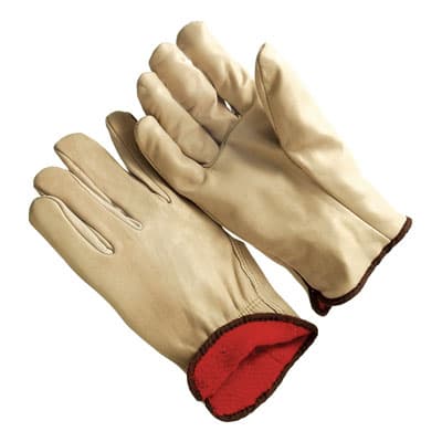 RED FLEECE LINED LEATHER GRAIN GLOVE CREAM COLOR